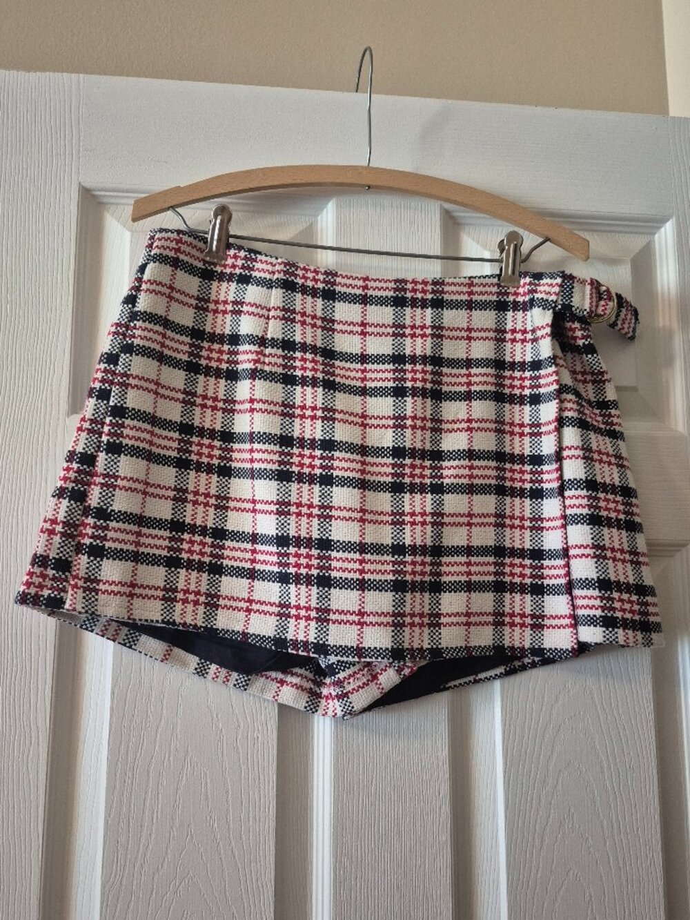 Plaid Mini Skort sz M Black Red White Fully Lined Wool Blend